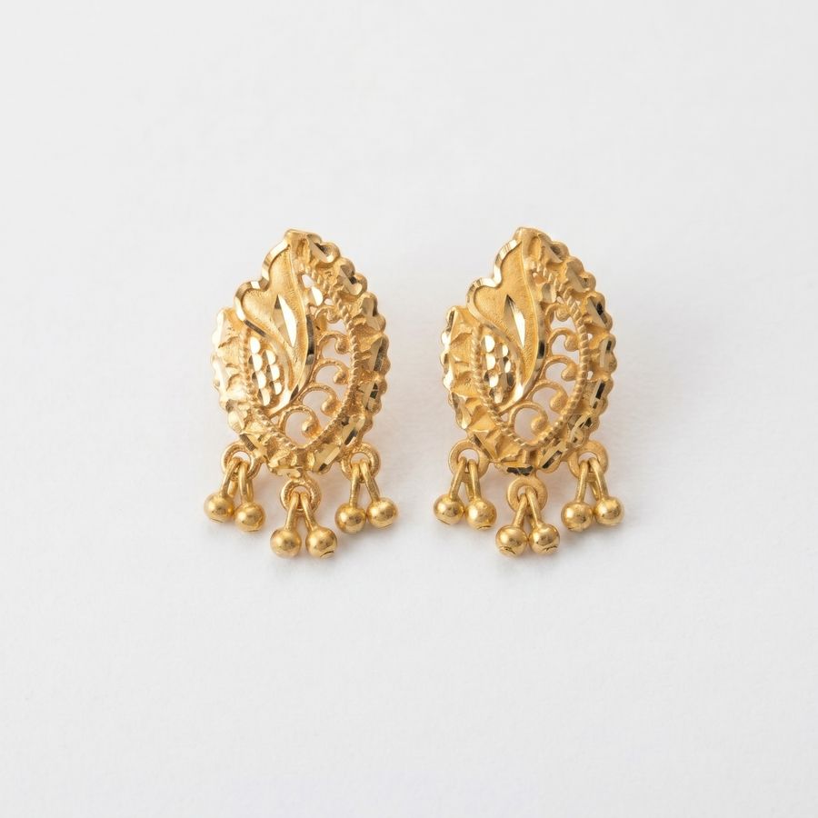 Leaf Stud Earrings with Dangling Beads Main image