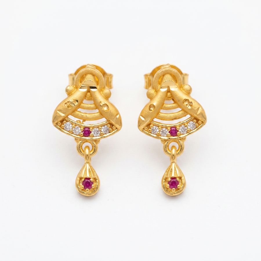 Ruby Accent Temple Drop Earrings