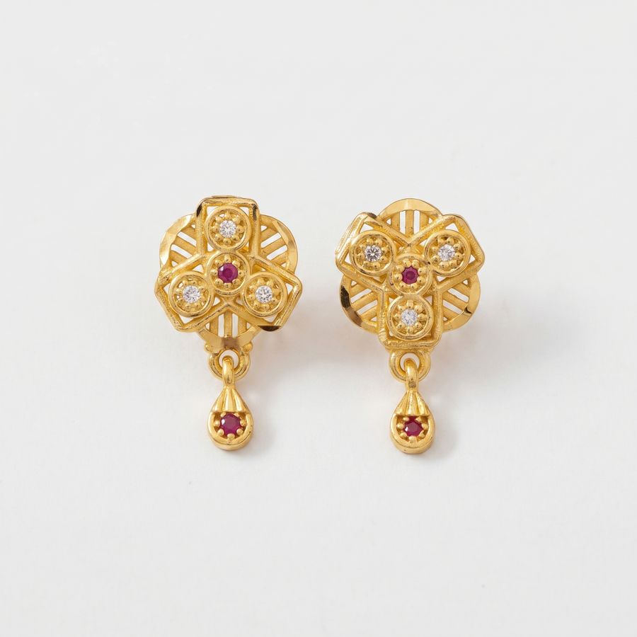 Ruby Blossom Designer Drop Earrings