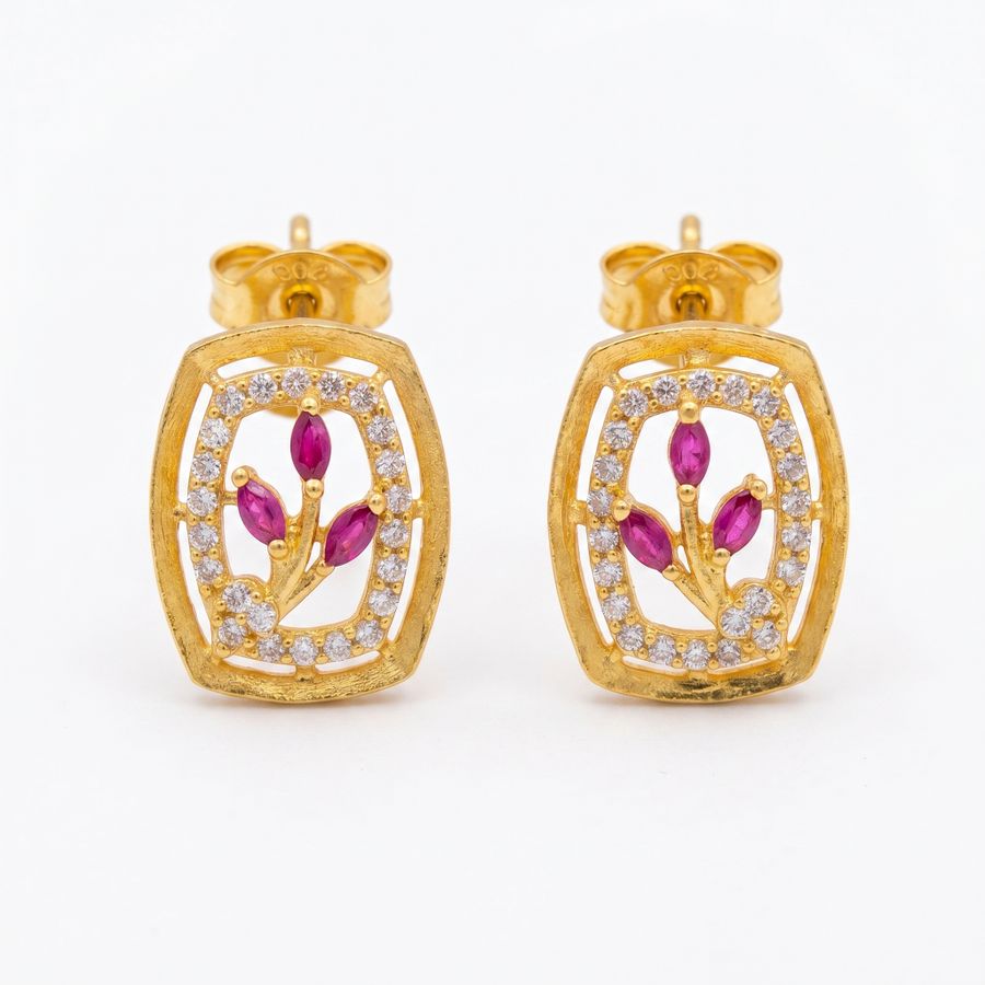 Ruby Floral Frame Stud Earrings Main image