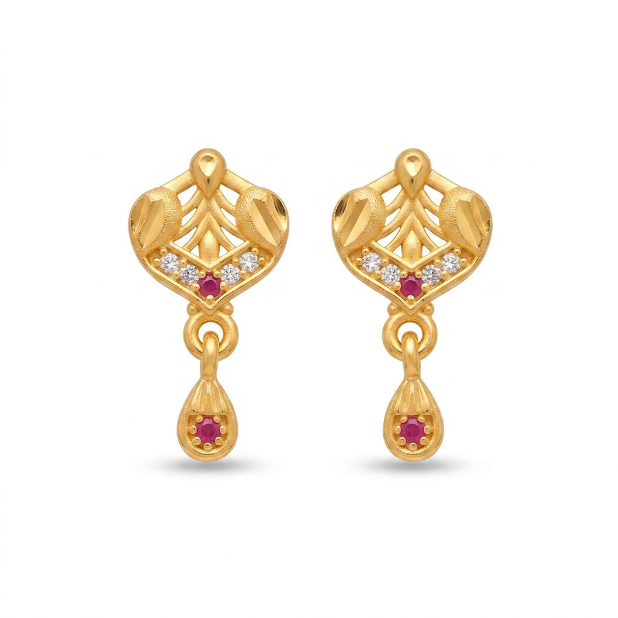 Royal Ruby Leaf Drop Earrings