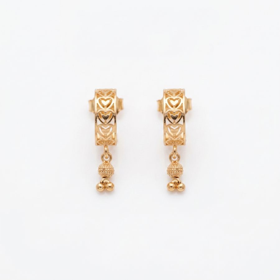 Heart Cutwork Hoop Earrings with Bead Drop