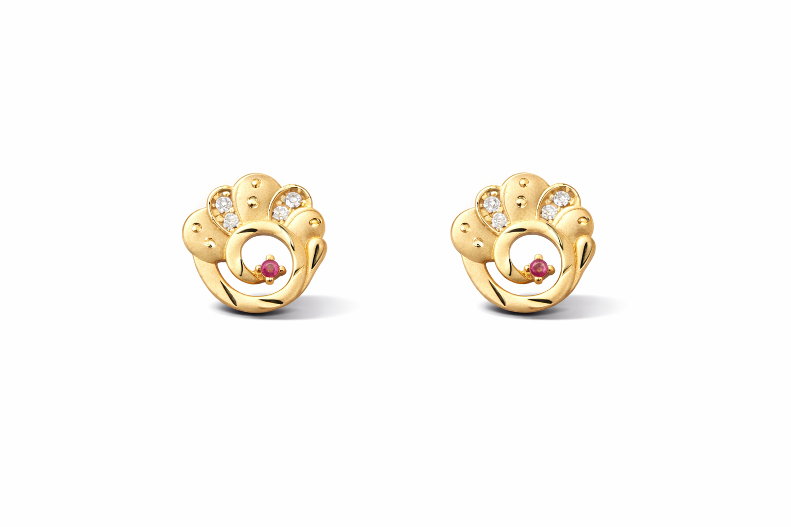 Floral Ruby Gold Stud Earrings Main image