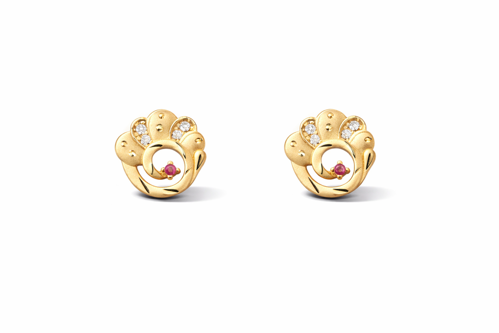 Floral Ruby Gold Stud Earrings