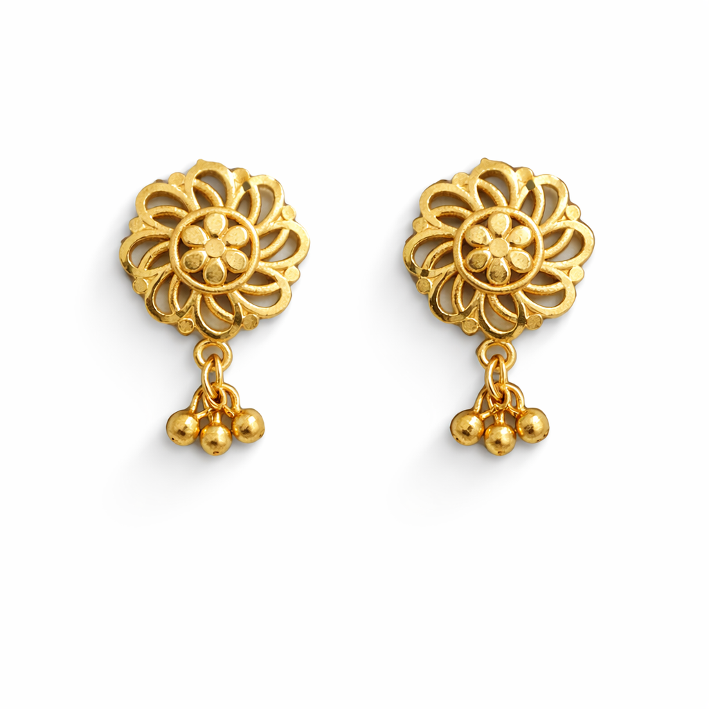 Floral Gold Drop Stud Earrings