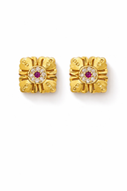 Gold Floral Square Stud Earrings