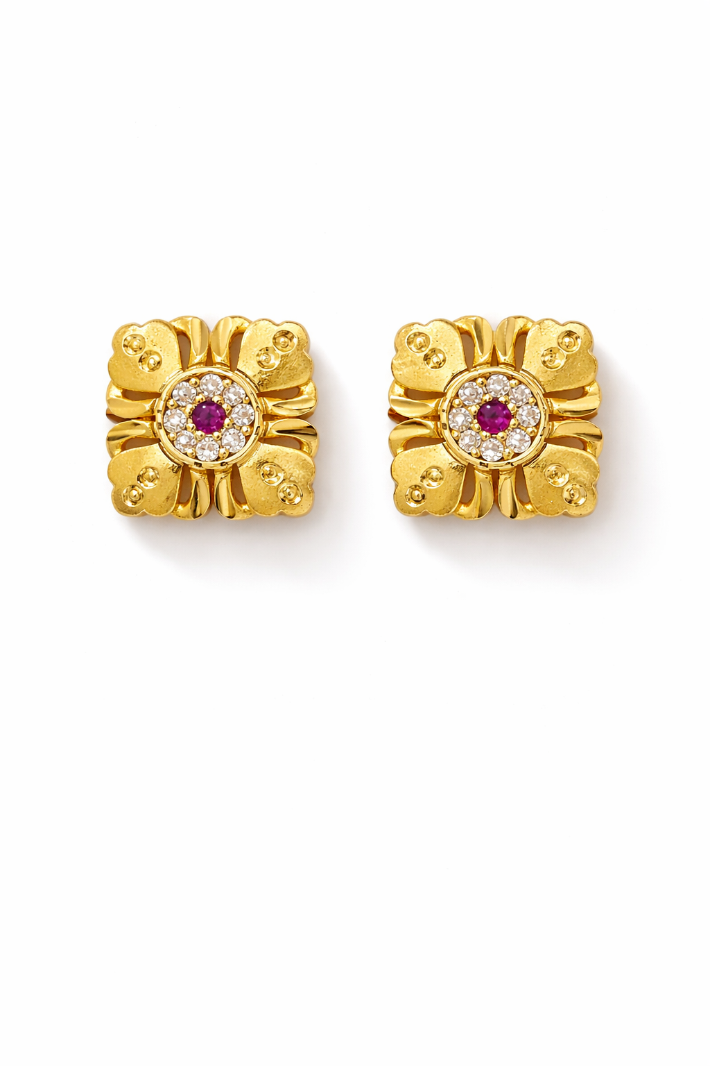 Gold Floral Square Stud Earrings