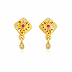 Gold Floral Square Drop Earrings