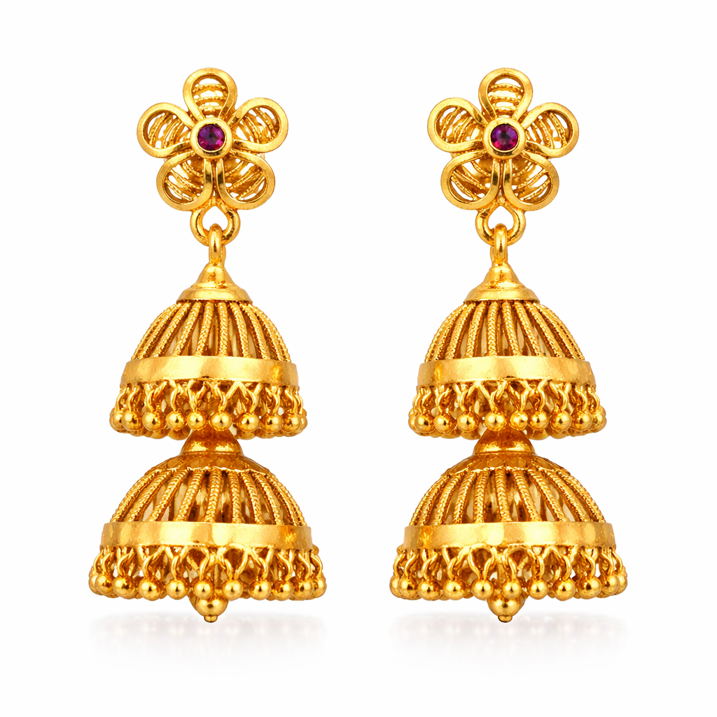Gold Floral Double Jhumka Earrings Main image