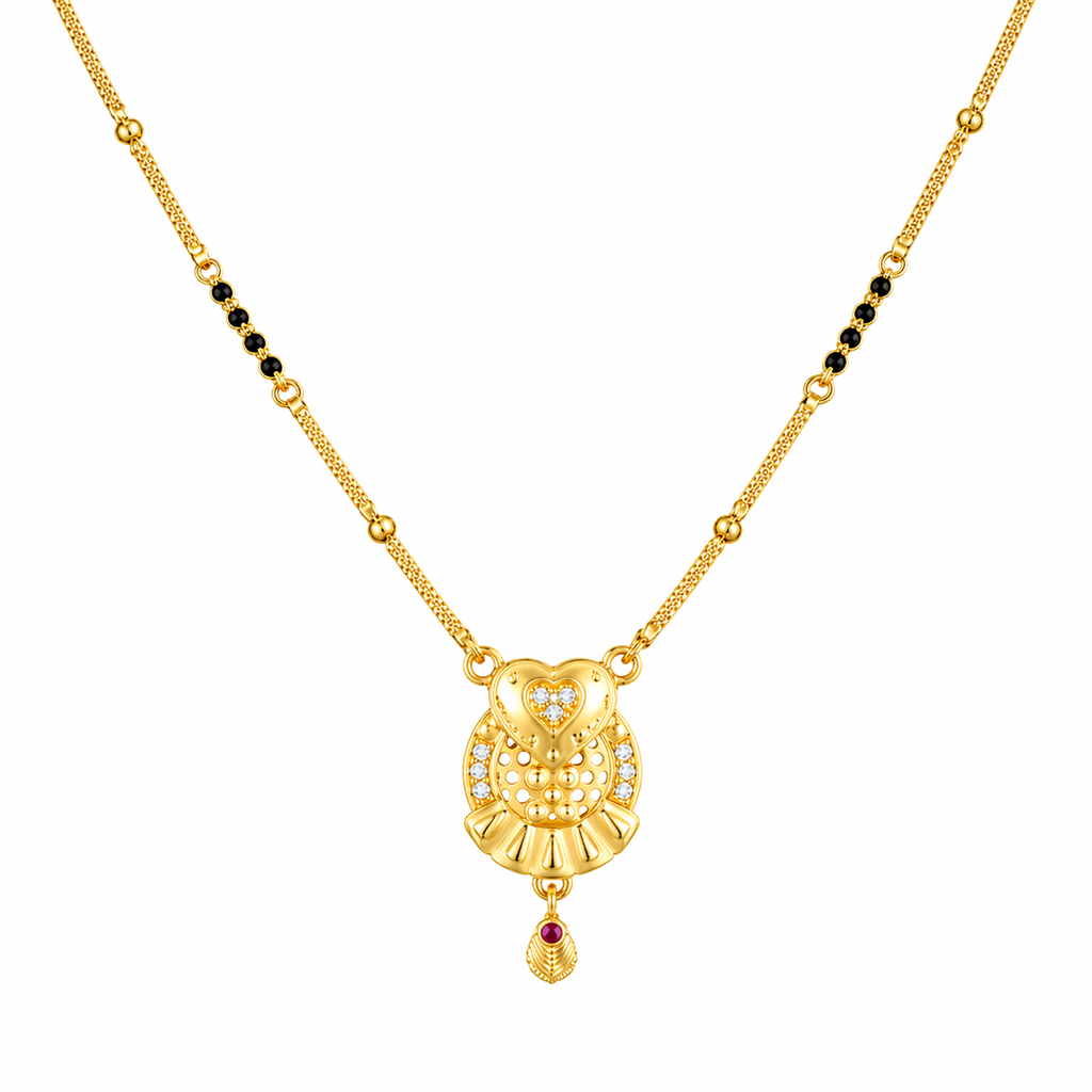 Heart Owl Charm Mangalsutra