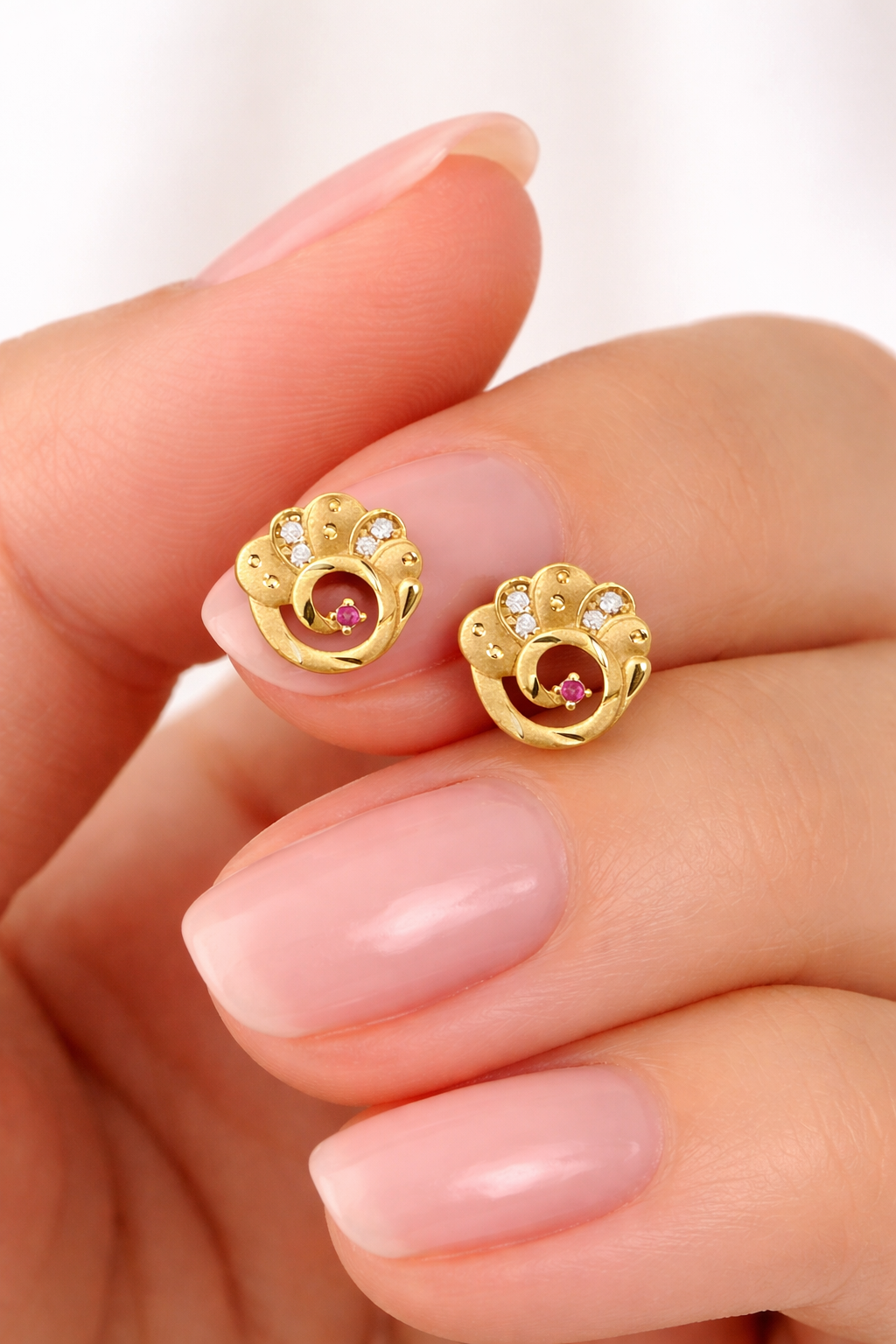 Floral Ruby Gold Stud Earrings