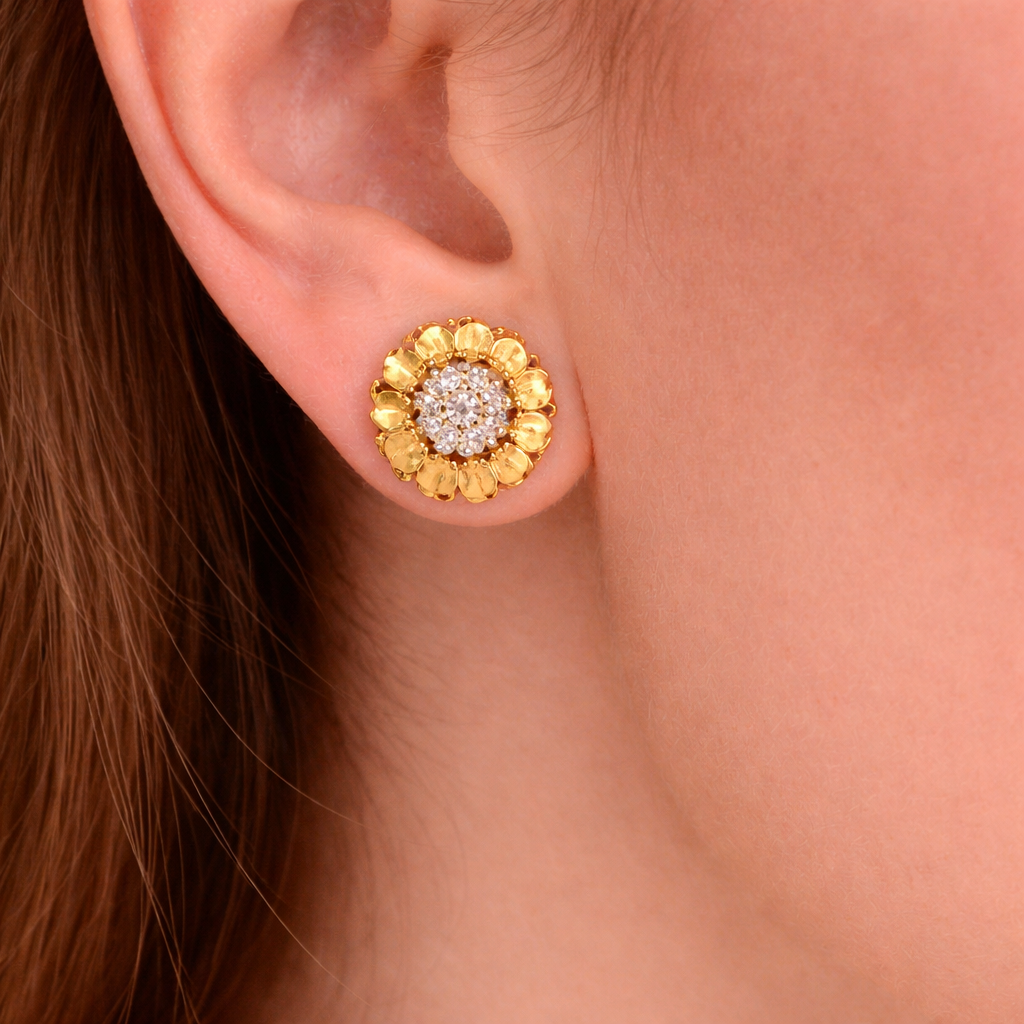 Golden Floral Spark Stud Earrings