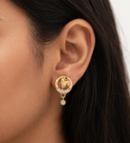Leaf Charm Gold Drop Earrings
