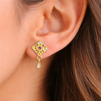 Gold Floral Square Drop Earrings