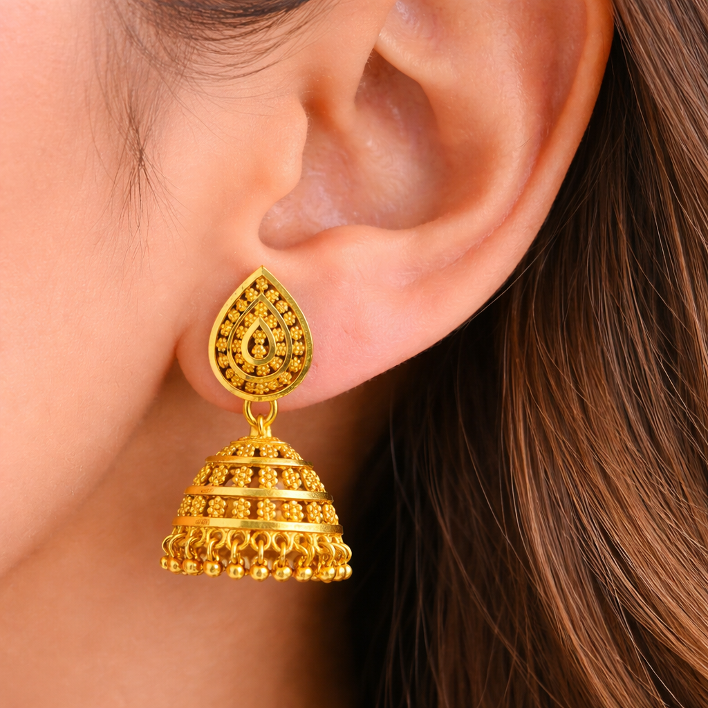 Gold Teardrop Jhumka Earrings