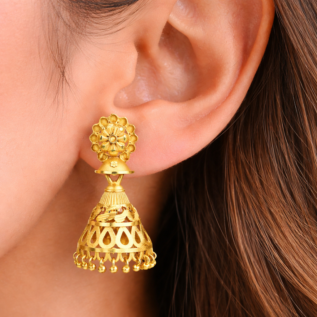 Gold Designer Jhumka Earrings