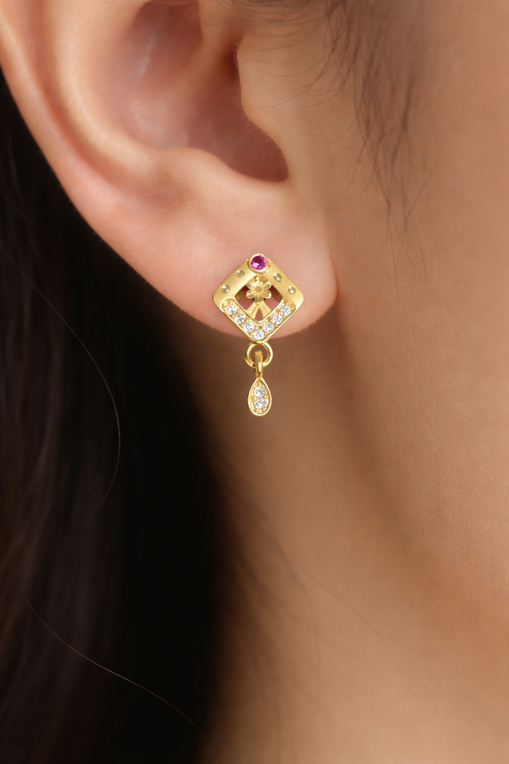 Floral Square Drop Earrings