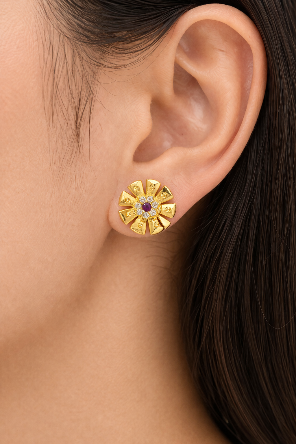 Floral Ruby Stone Stud Earrings