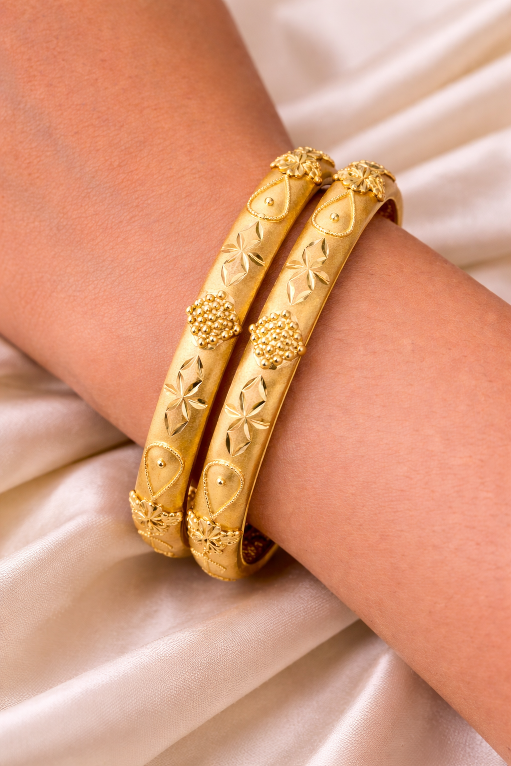 Elegant Floral Matte Gold Bangles