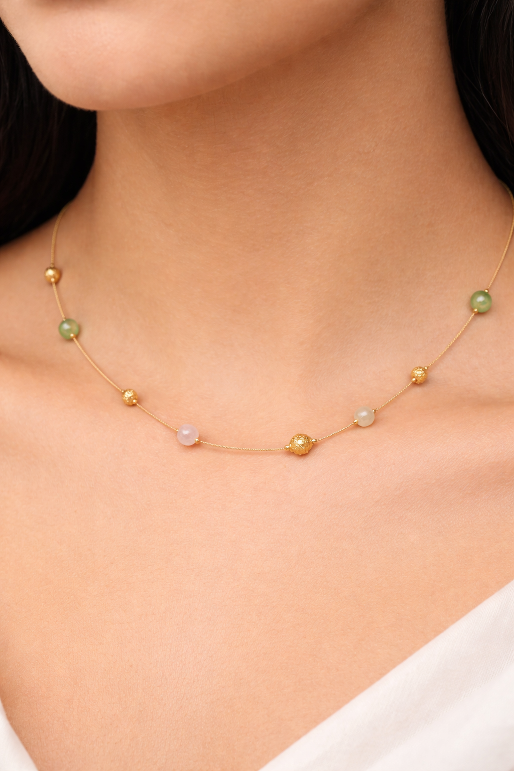 Pastel Bead Gold Necklace