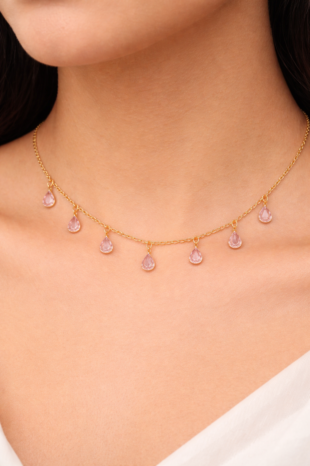 Pink Drop Charm Necklace Secondary image
