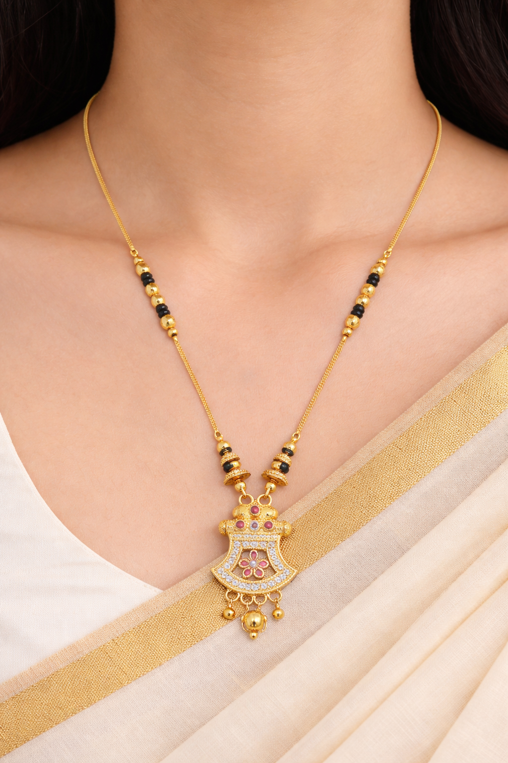 Elegant Floral Temple Design Mangalsutra Necklace Secondary image
