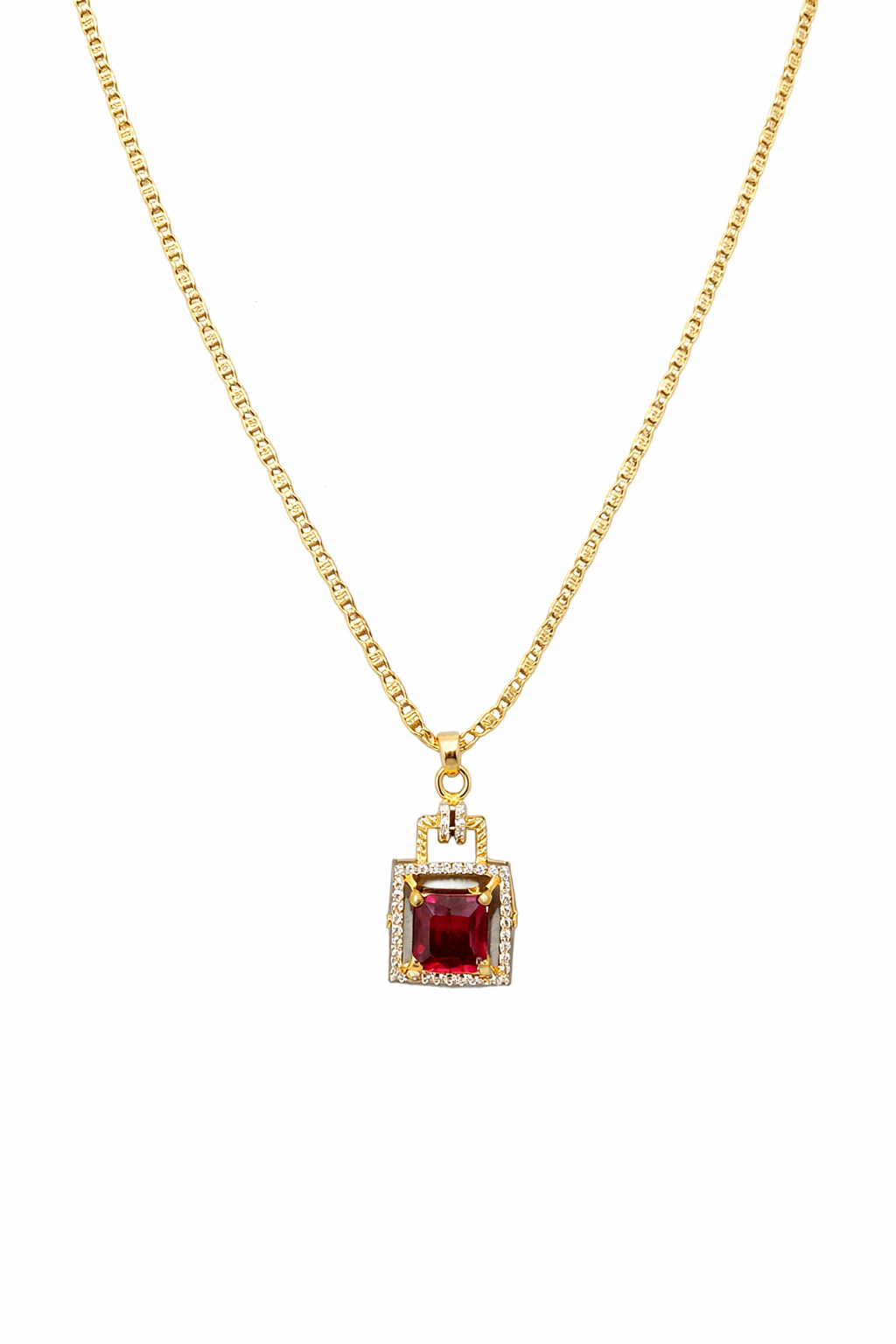 Elegant Ruby Stone Pendant Gold Necklace