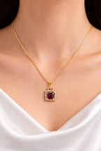 Elegant Ruby Stone Pendant Gold Necklace