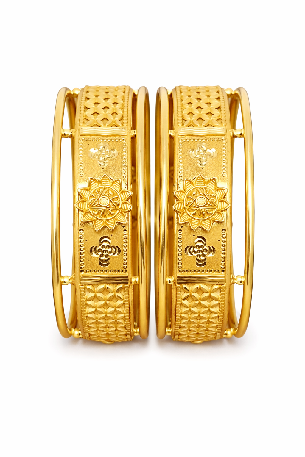 Elegant Floral Antique Gold Bangles Set