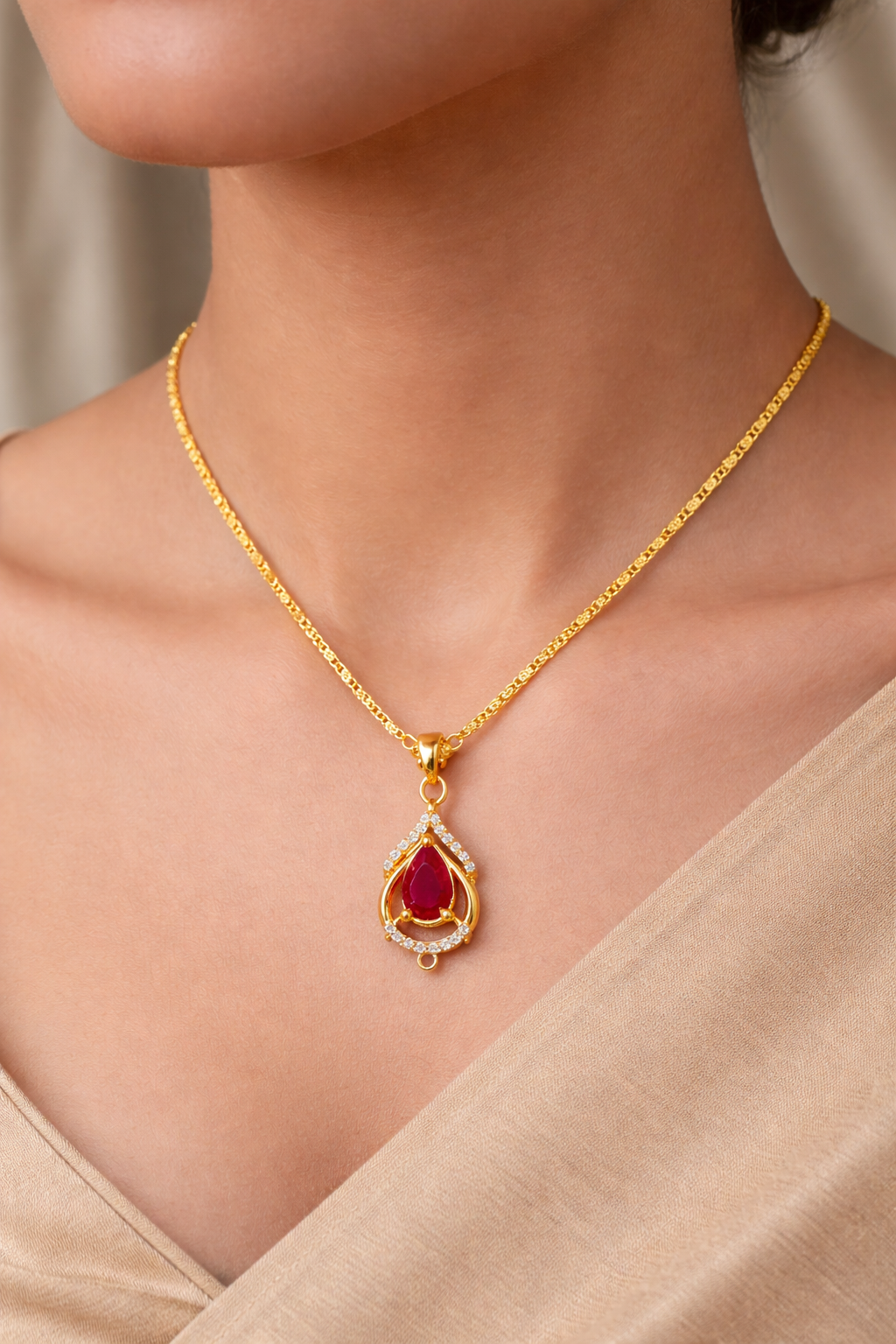 Ruby Teardrop Elegance Pendant Necklace