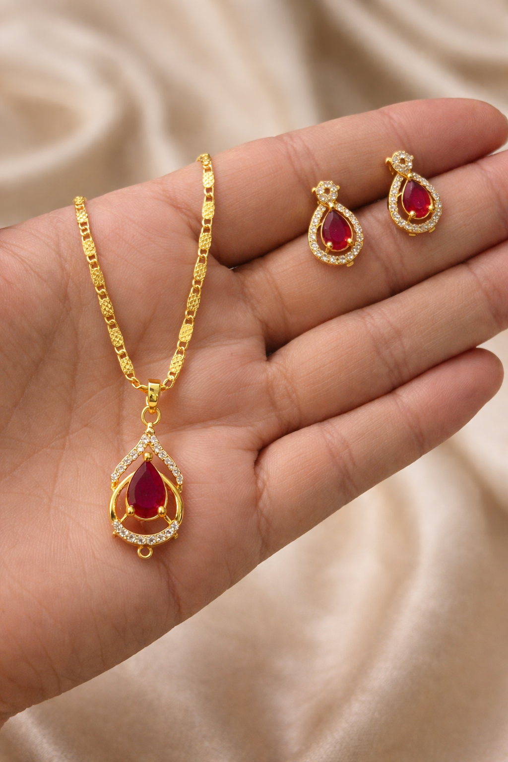 Ruby Teardrop Elegance Pendant Necklace