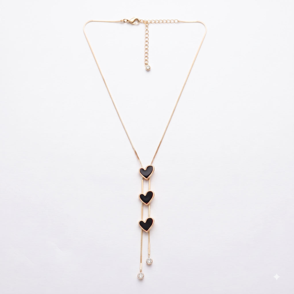 Trio Black Heart Cascade Necklace