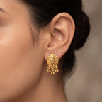 Leaf Stud Earrings with Dangling Beads