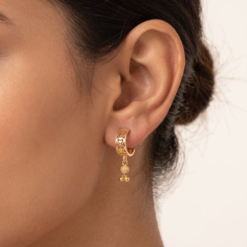 Heart Cutwork Hoop Earrings with Bead Drop
