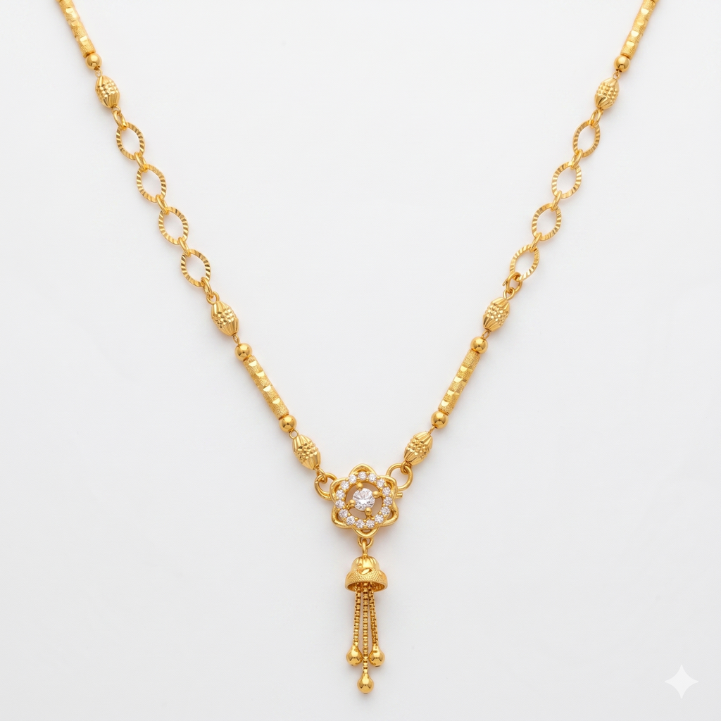 Elegant Floral Drop Gold Necklace