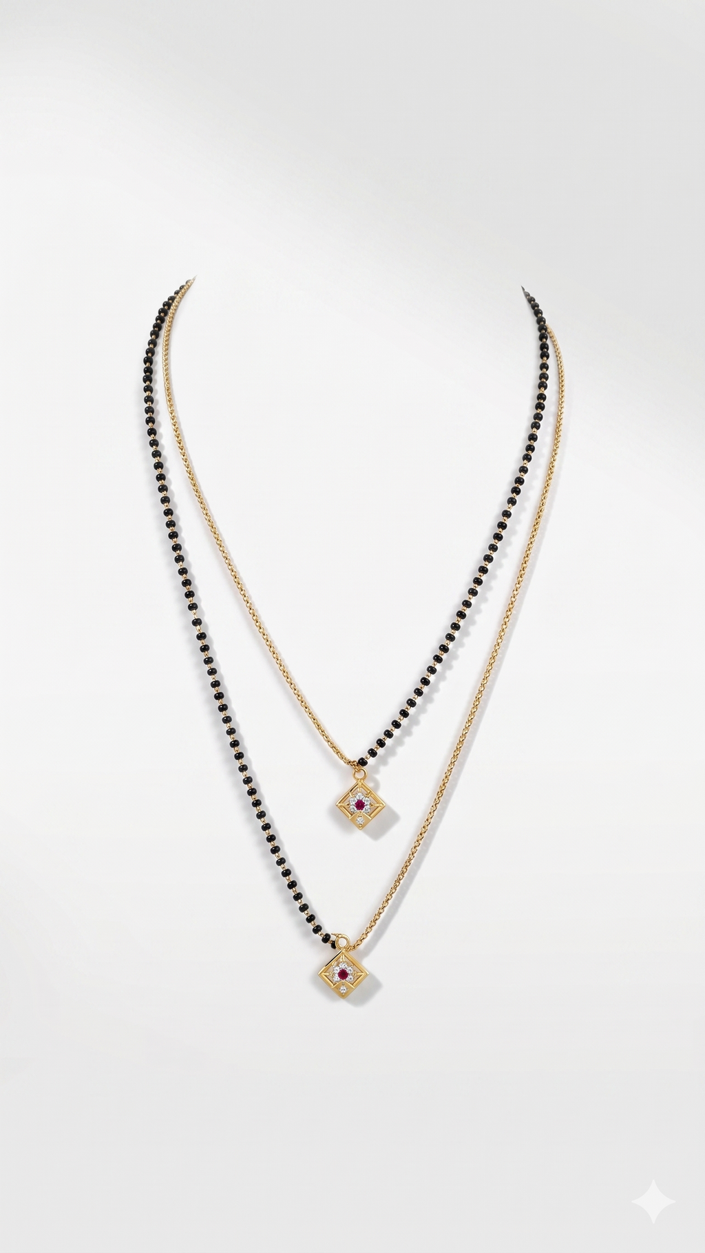 Elegant Dual Layer Diamond Shape Mangalsutra Necklace