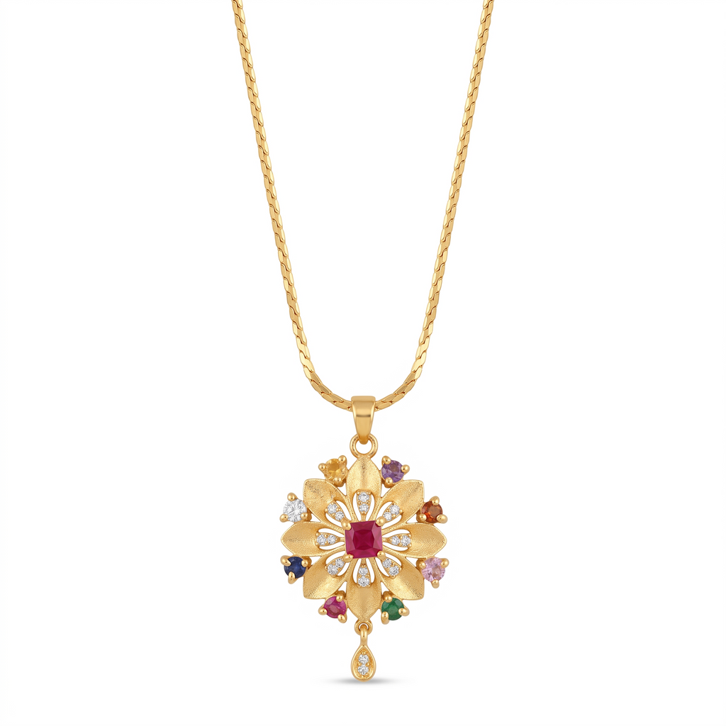 Royal Floral Multicolor Pendant Necklace