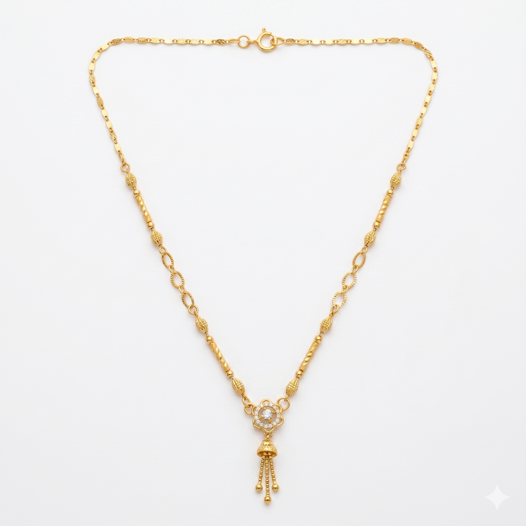 Elegant Floral Drop Gold Necklace