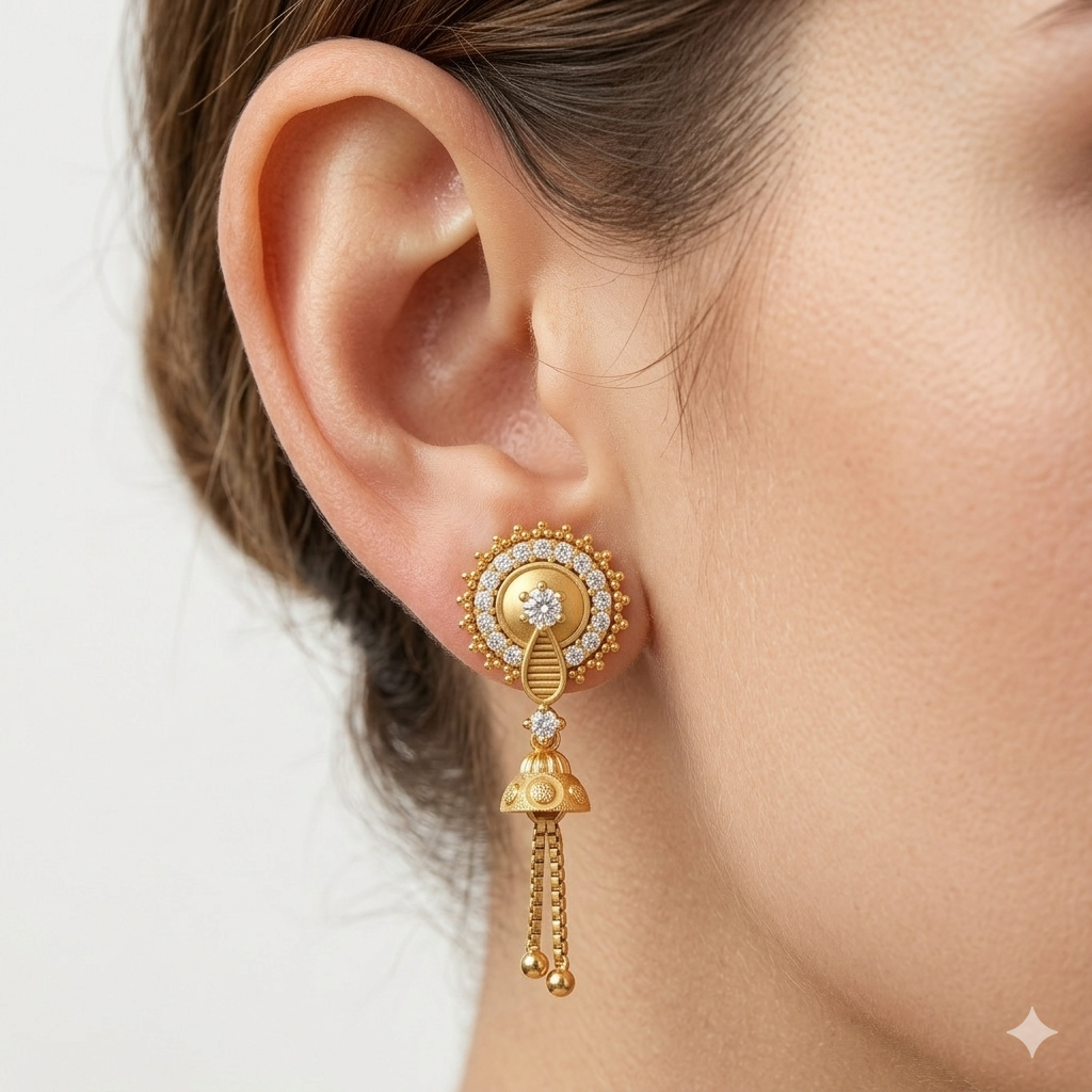 Royal Jhumka Style Gold Tassel Earrings