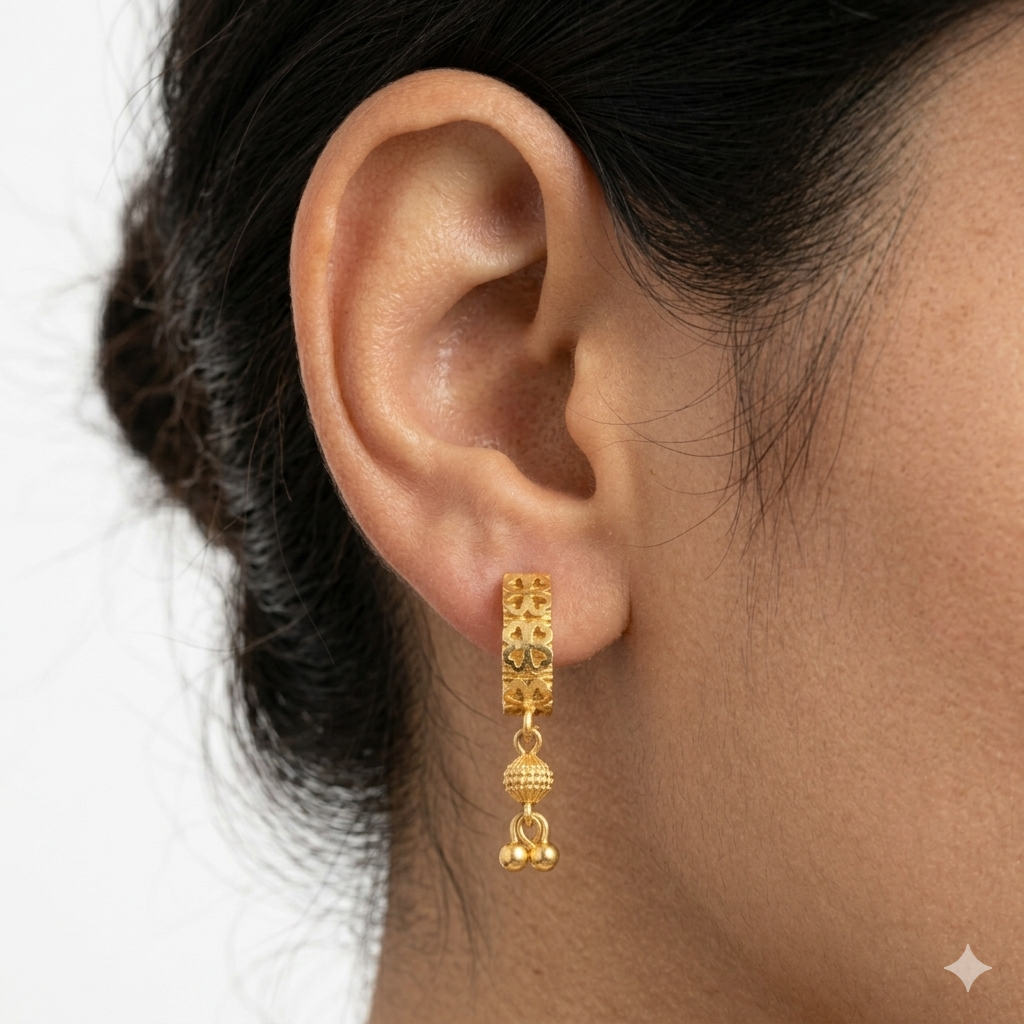 Heart Motif Gold Drop Earrings