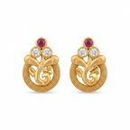 Gold Floral Stone Stud Earrings
