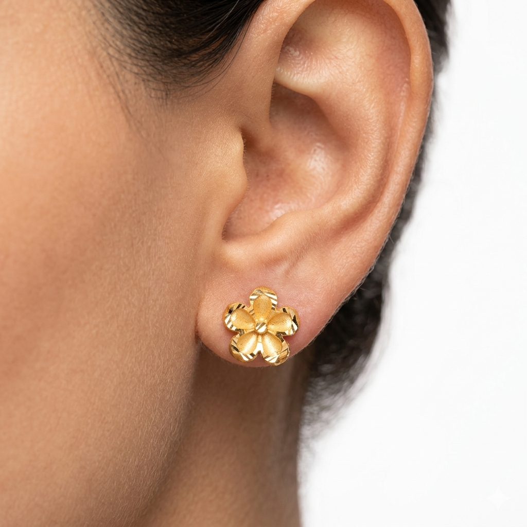 Golden Blossom Floral Stud Earrings Secondary image