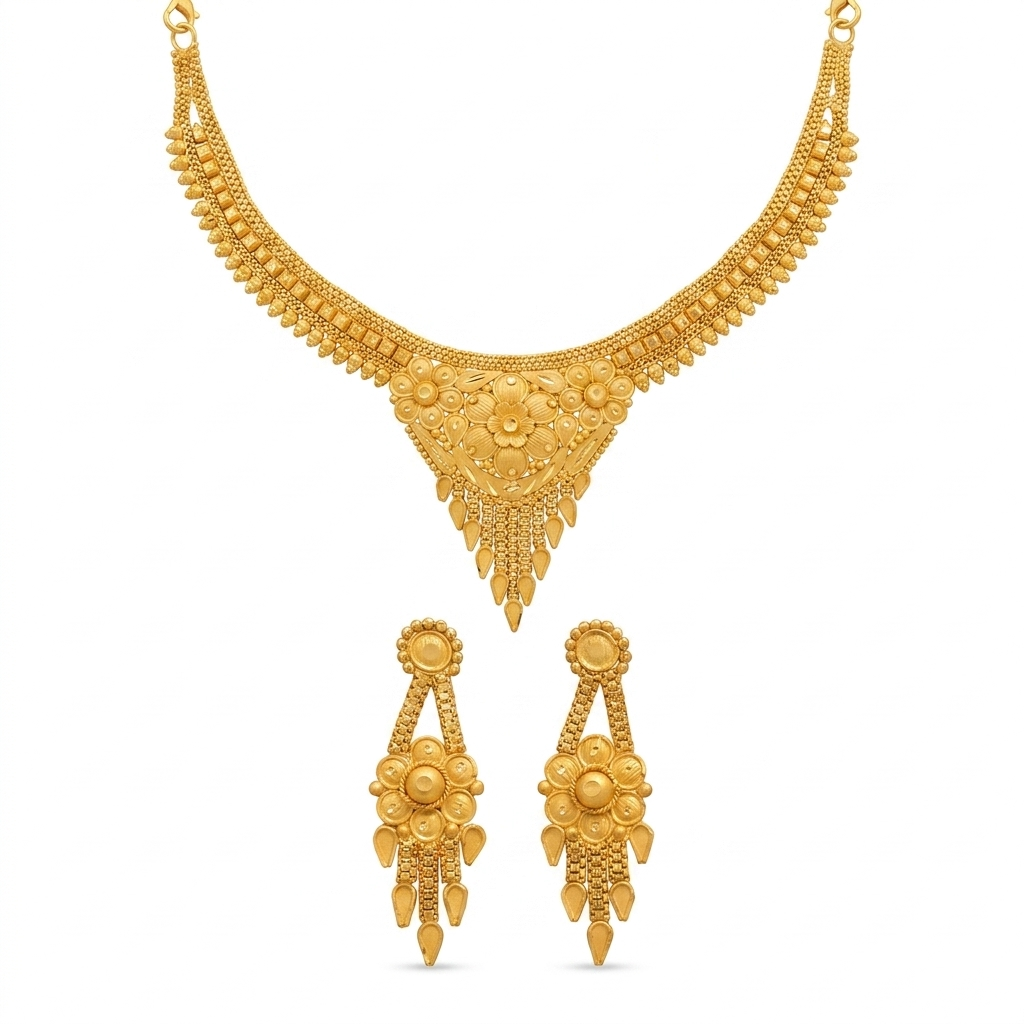 Elegant Floral Gold Plated Necklace Set