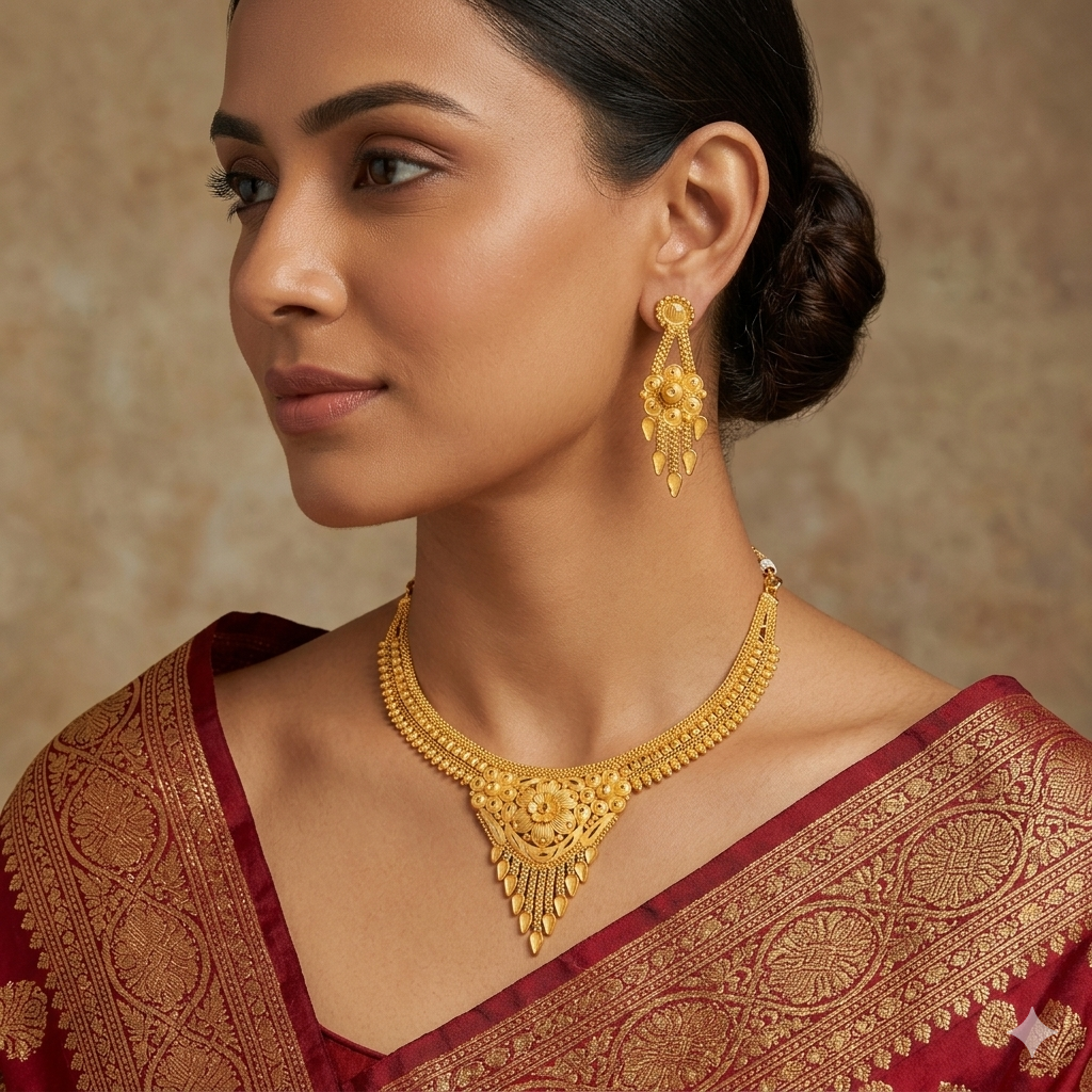 Elegant Floral Gold Plated Necklace Set