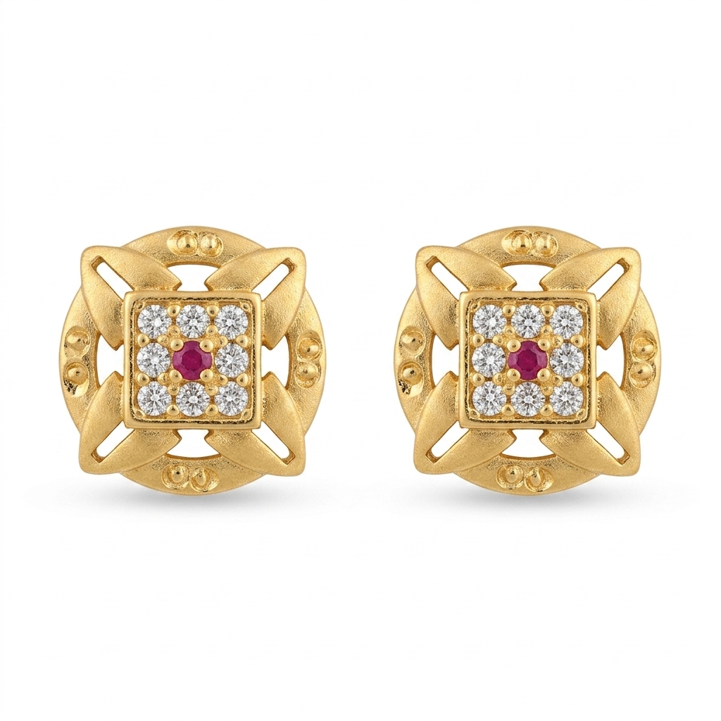 Traditional Square Floral Gold Earrings