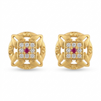 Traditional Square Floral Gold Earrings