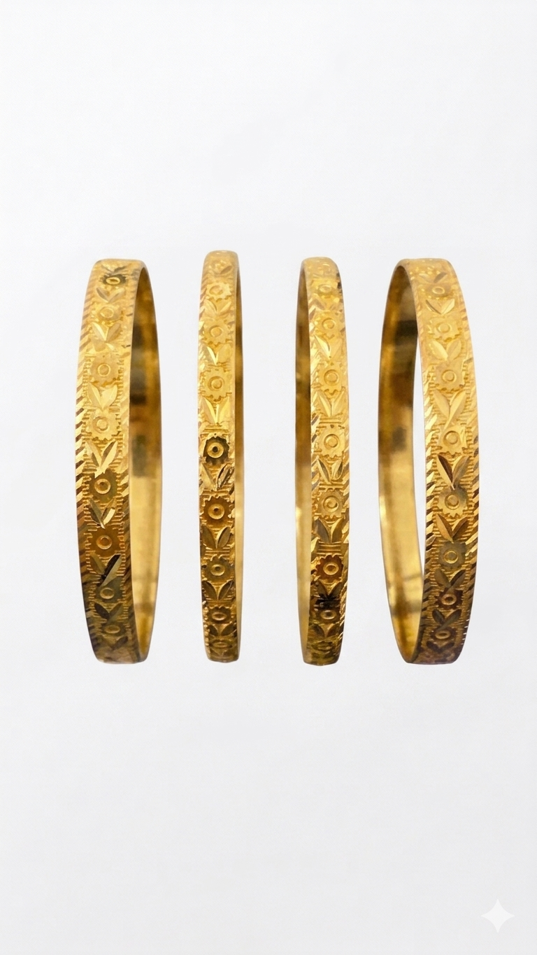 Classic Floral Engraved Gold Bangles Set Main image
