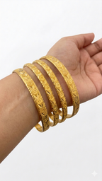 Classic Floral Engraved Gold Bangles Set