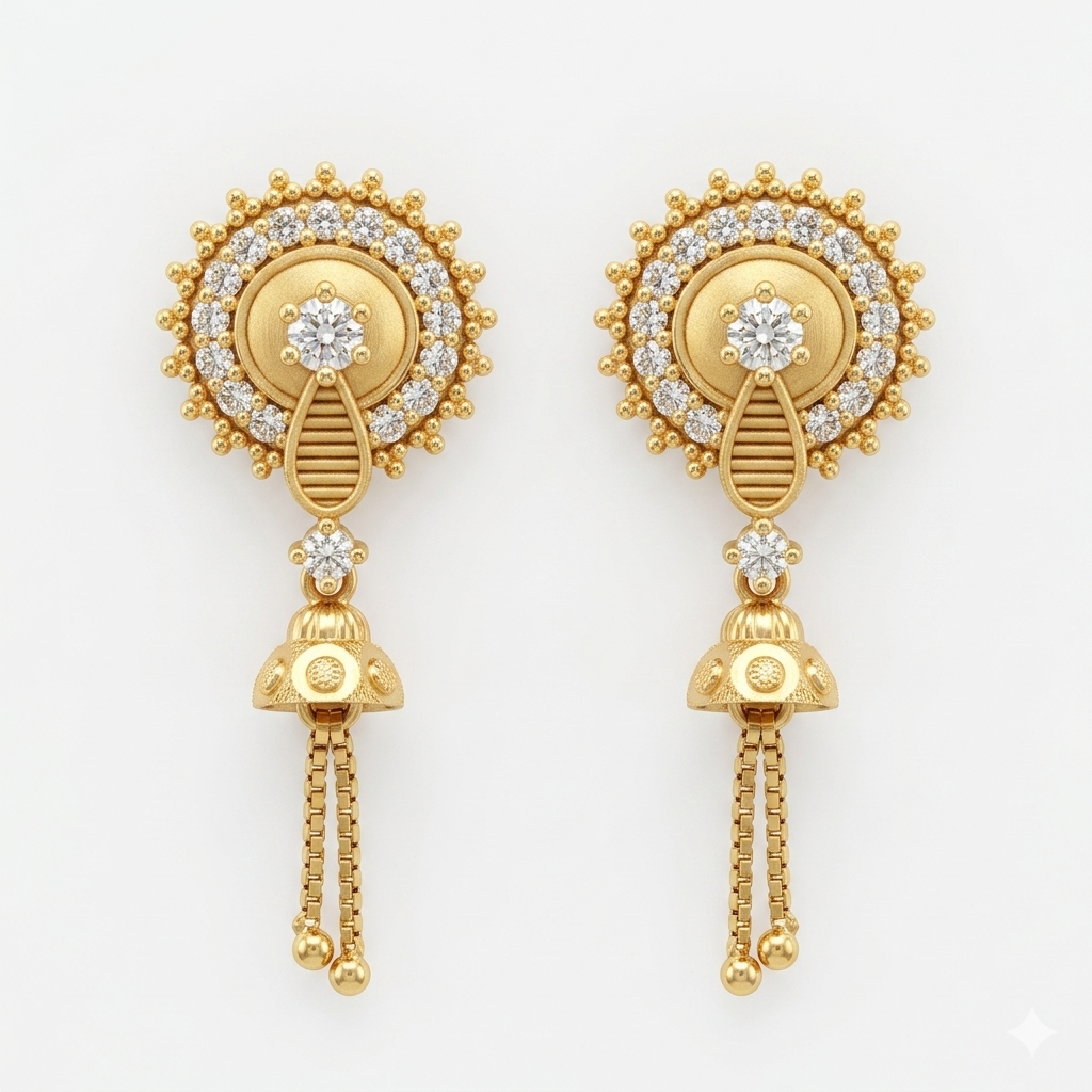 Royal Jhumka Style Gold Tassel Earrings
