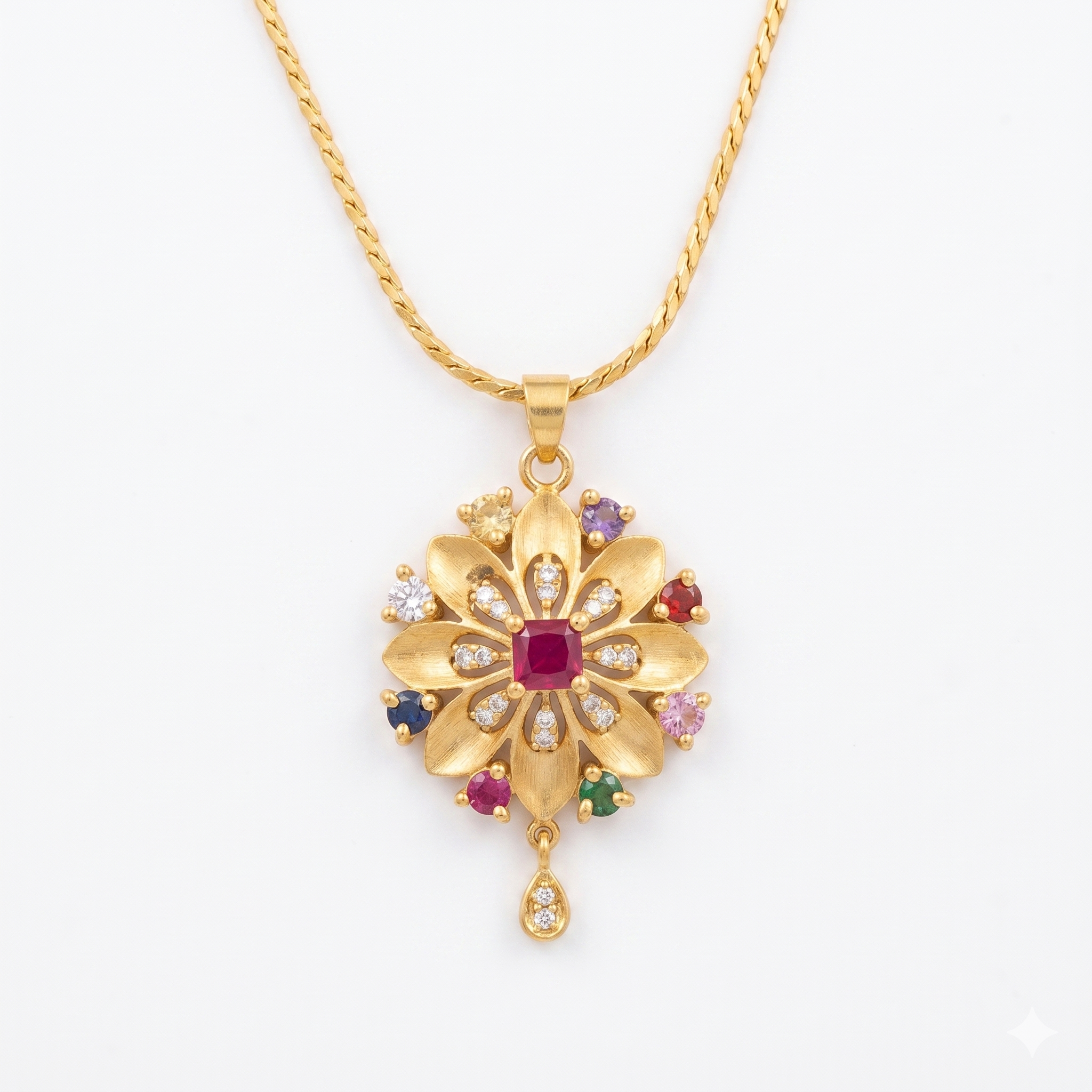 Royal Floral Multicolor Pendant Necklace